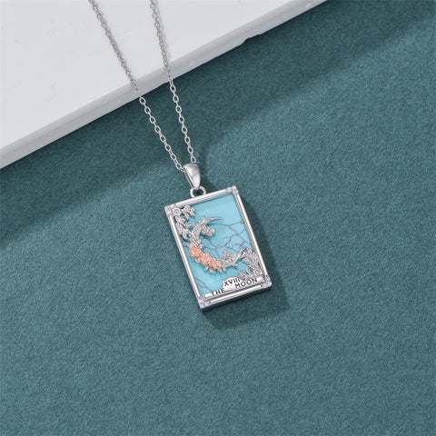 Sterling Silver Turquoise Empress The Lovers  The Moon Wheel Of Fortune The Sun Tarot Card Pendant Necklace