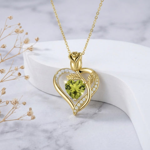 14K Gold Plated 12 Months Birthstone Rose Flower Pendant Necklace Anniversary Birthday Gift