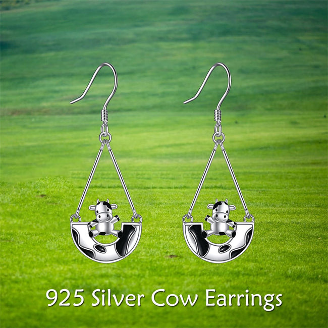 Cow Earrings 925 Sterling Silver Cute Cow Dangle Earrings Animal Jewelry Gifts for Women Girls
