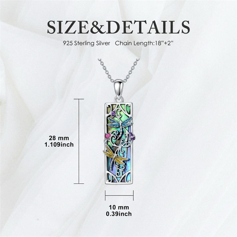 Sterling Silver Abalone Shell Bar Cardinal Bee Butterfly Hummingbird Dragonfly Phoenix Pendant Necklace for Women
