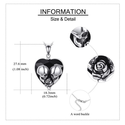 Sterling Silver Gothic Witches Heart Pendant Necklace