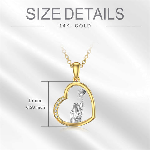 14K Real Gold Heart Necklace with Graduation Cap Class of 2024 Senior High School College Graduation Gifts for Her