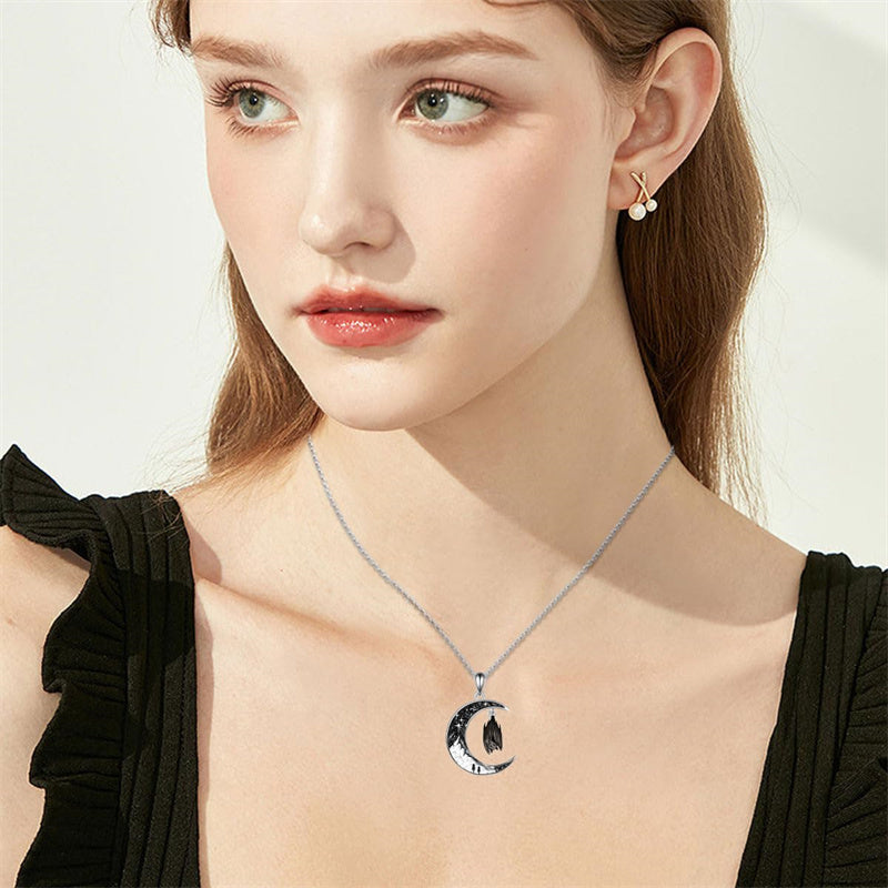 Crescent Moon 2 Cat Bat Black Cat Bunny Fox Highland Cow Horse Pendant Necklace Mother's Day Gift