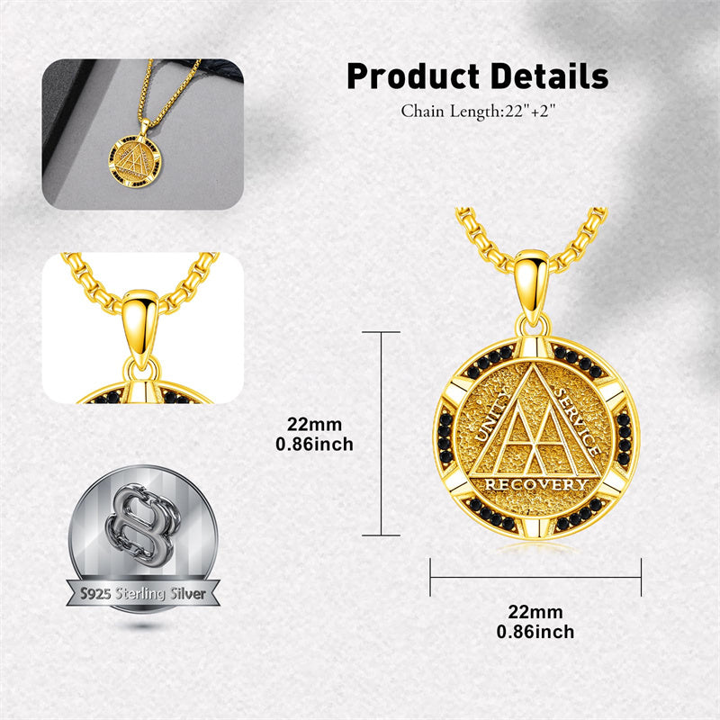 Sterling Silver AA Sobriety Alcoholics Anonymous  Pendant Necklace for Men
