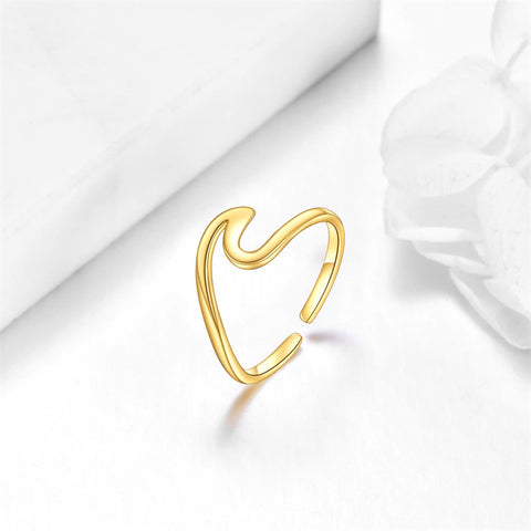 9K Gold Wave Rings Yellow Gold Adjustable Wave Band Ring Fine Gold Free Size Rings Jewelry Gifts for Women Girls
