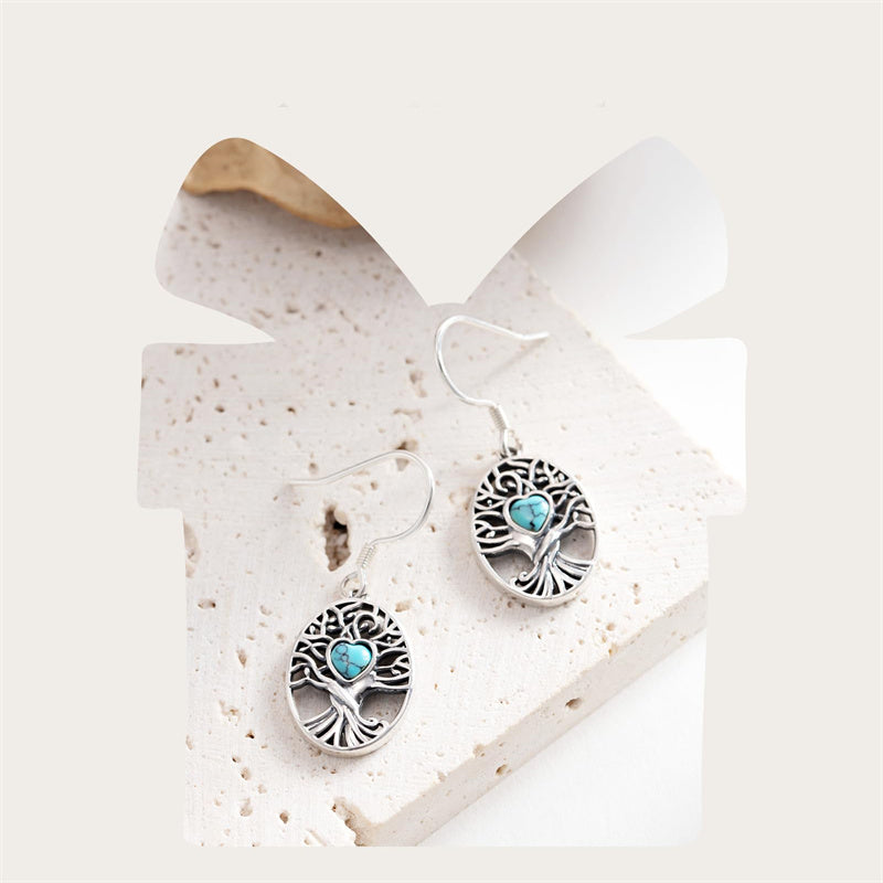 Sterling Silver Vintage Moonstone Turquoise Lotus Tree of Life Hummingbird Butterfly Drop Earrings