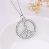 S925 Sterling Silver Peace Sign Hippie Party Pendant Necklace Jewelry Gift