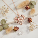 10K 14K 18K Gold  Personalized 1-4 Birthstones Engraved Heart Necklace for Women