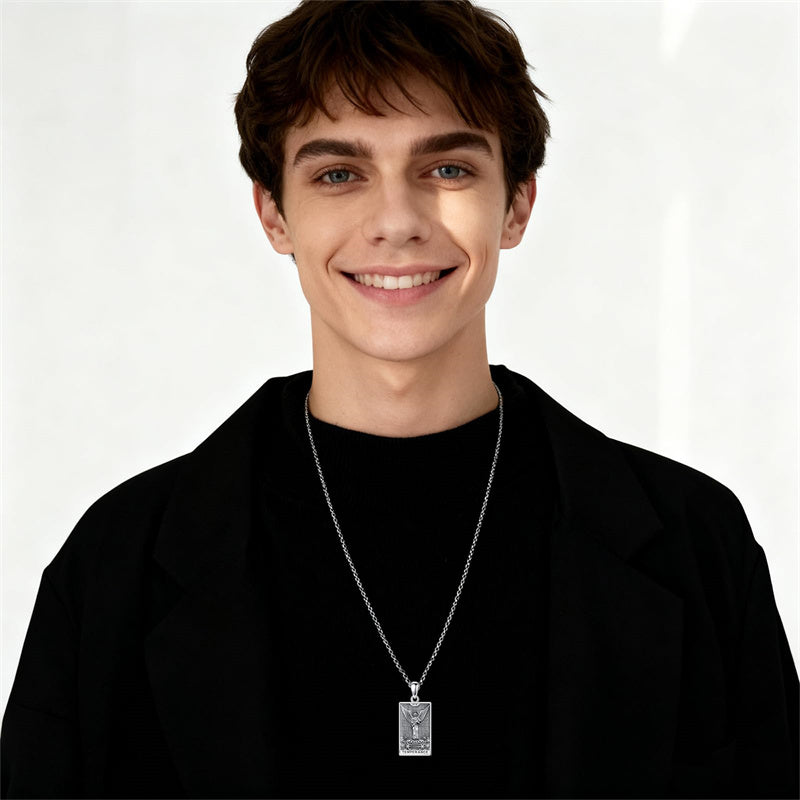 Sterling Silver Lovers Hierophant Magician Three of Swords Wheel of Fortune SkeletonTarot Card Pendant Necklace