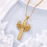 14k Gold Plated Cross Deer Antler Celtic Knot Sword Twisted Rope Cross Pendant Necklace for Men
