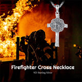 Sterling Silver Firefighter & Cross Pendant Necklace Necklace for Men