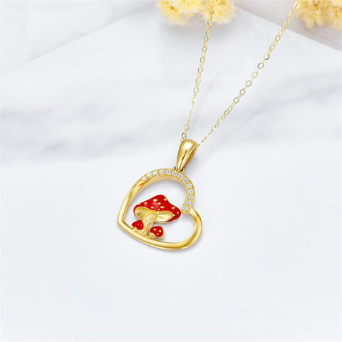 Gold Mushroom Necklace for Women Mushroom Pendant Necklace Mushroom Jewelry Mushroom Heart Pendant Necklace Gifts for Her 16+1+1 Inch