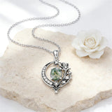 Sterling Silver Moss Agate Celtic Knot Rose Claddagh Filigree Pendant Necklace