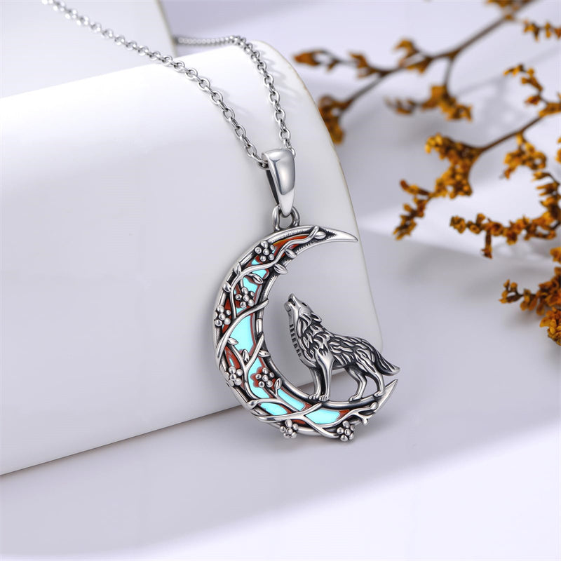 Sterling Silver Moonstone Wolf Cat Koala  Lion Moon Pendant Necklace