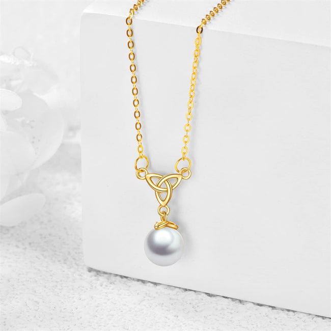 Freshwater Pearl Necklace Celtic Knot 14K Real Gold Necklace Jewelry Anniversary Gifts for Women Girls
