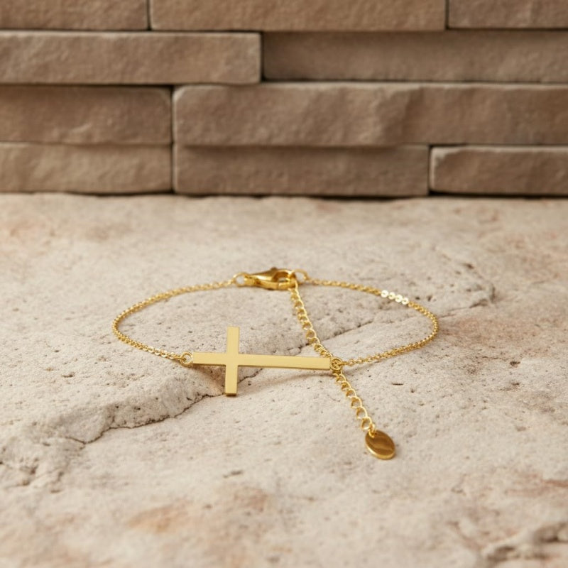 14K Gold Plated Cross Adjustable Chain Bracelet for Women