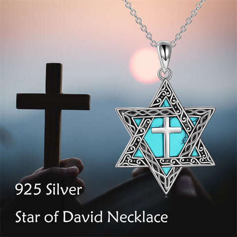 Star of David Necklace Sterling Silver Cross/Chai/Peace Sign/Tree of Life Abalone Shell Jewish Jewelry for Women Men