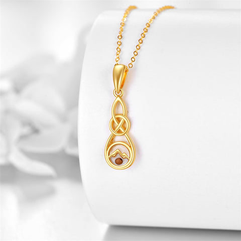 14K Gold Celtic Knot Mustard Seed Pendant Necklace