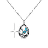 Sterling Silver Turquoise Filigree Lotus Flower Dragonfly Pendant Necklace