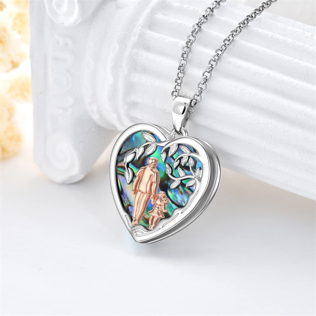 Father Daughter Photo Necklace S925 Sterling Silver Abalone Shell Daughter Gifts from Dad Locket Jewelry Gift