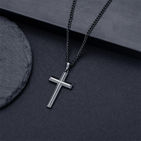Sterling Silver Cross Religious Necklace for Men