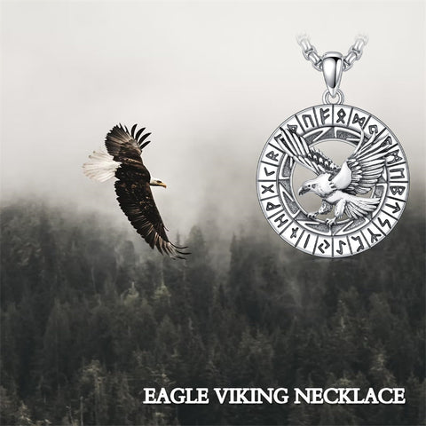Sterling Silver Viking Dragon Eagle Wolf Animal Pendant Necklace for Men