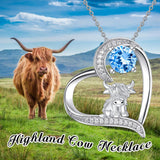Highland Cow Necklace 10K/14K/18K Solid Gold Personalized Birthstone Highland Cow Heart Pendent Gifts for Women