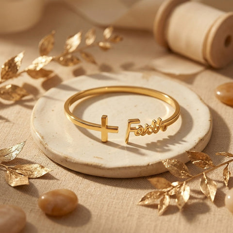 14K Gold  Plated Sideways Cross Bangle Cuff Bracelet Christian Jewelry for Women Inspiration Gift