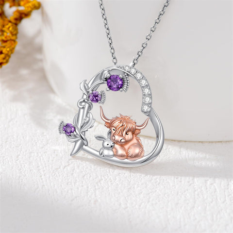 Sterling Silver Highland Cow Pendant Necklace Gift for Christmas