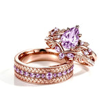 Sterling Silver 10K 14K 18K Gold Purple Gemstone Amethyst  Rings Set Couple Promise Rings Wedding Anniversary Rings