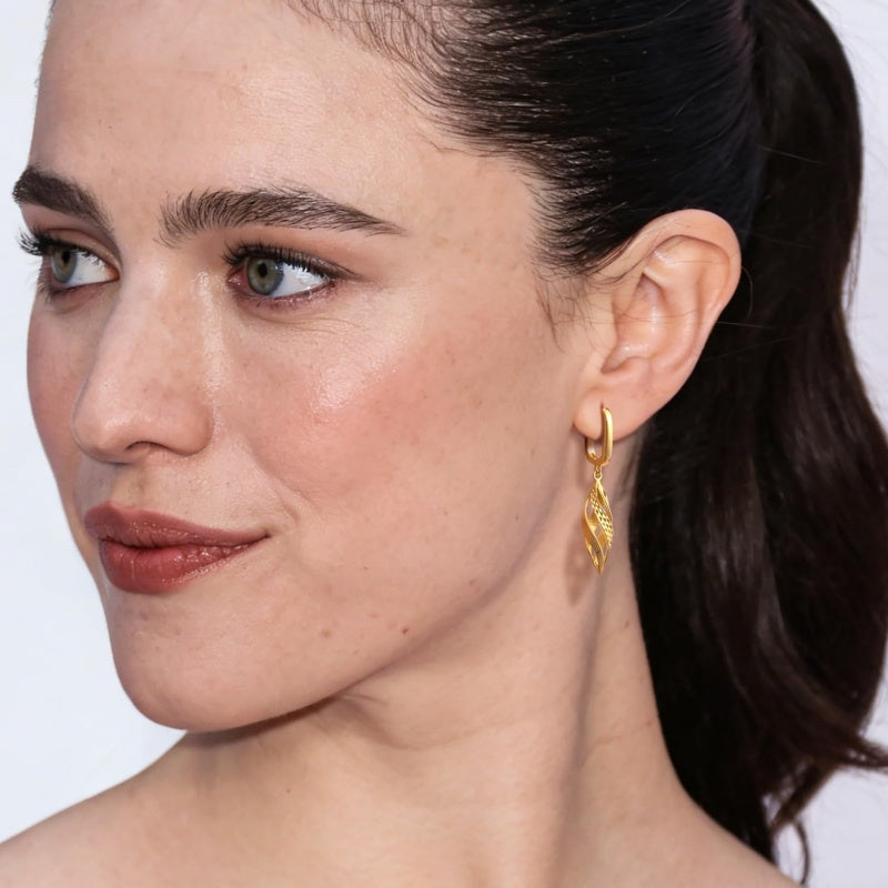 14k Gold Plated Striking Rhombus- Shaped Twisted Design Earrings for Women