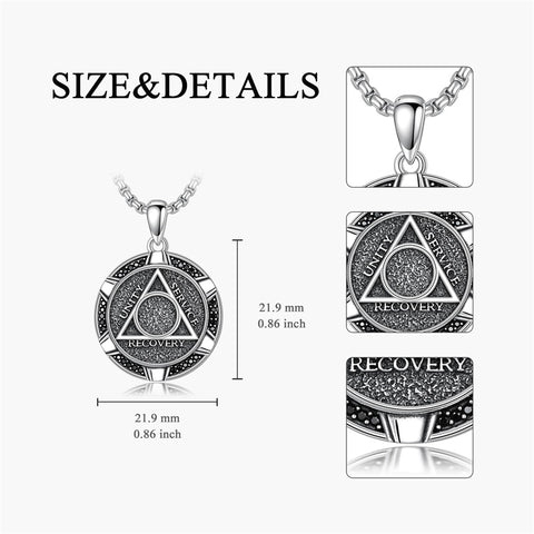 Sterling Silver AA Sobriety Alcoholics Anonymous  Pendant Necklace for Men