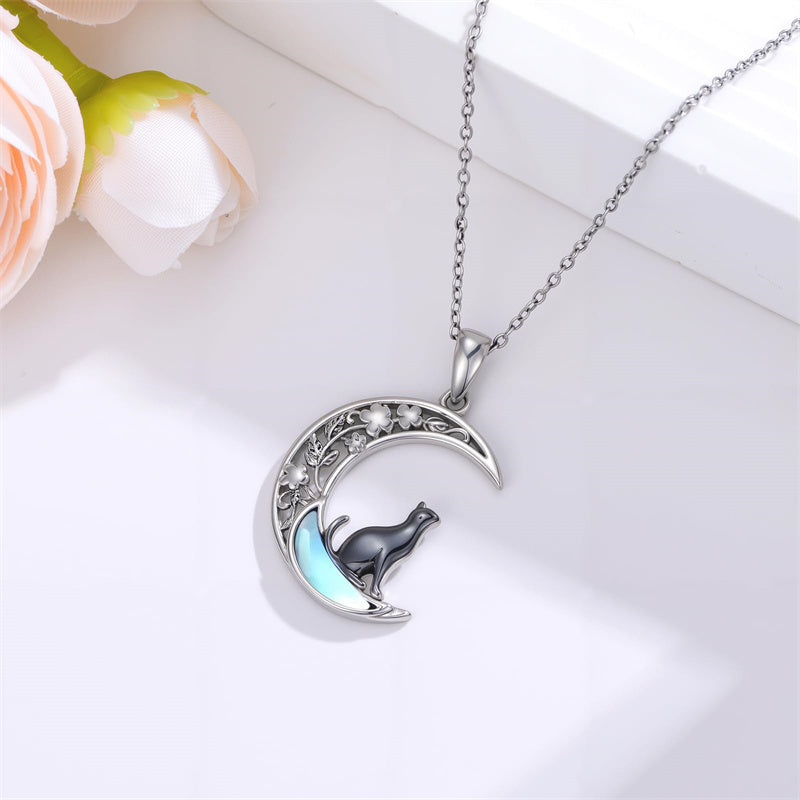 Sterling Silver Moonstone Wolf Cat Koala  Lion Moon Pendant Necklace