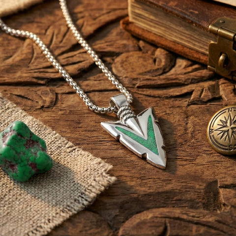 Malachite Turquoise Arrow Pendant Necklace for Men