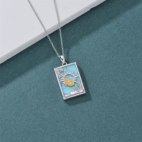 Sterling Silver Turquoise Empress The Lovers  The Moon Wheel Of Fortune The Sun Tarot Card Pendant Necklace