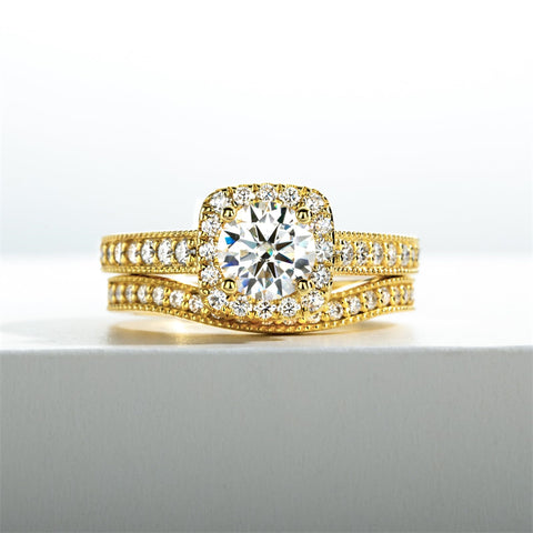 Sterling Silver Main Stone Round Cut 1CT Moissanite Wedding Rings Set Engagement Bridal Rings
