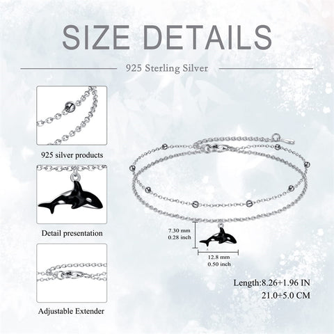 Sterling Silver Personalized Filigree Turtle Orca Whale Single Layer Anklet Bracelet