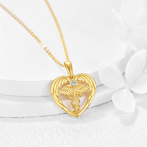 14k Solid Gold Nurse Necklace for Women Real Gold Stethoscope Nursing Jewelry Gift