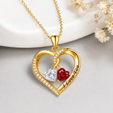 14K Gold Plated Double Heart Birthstone Rose Pendant Necklace for Women