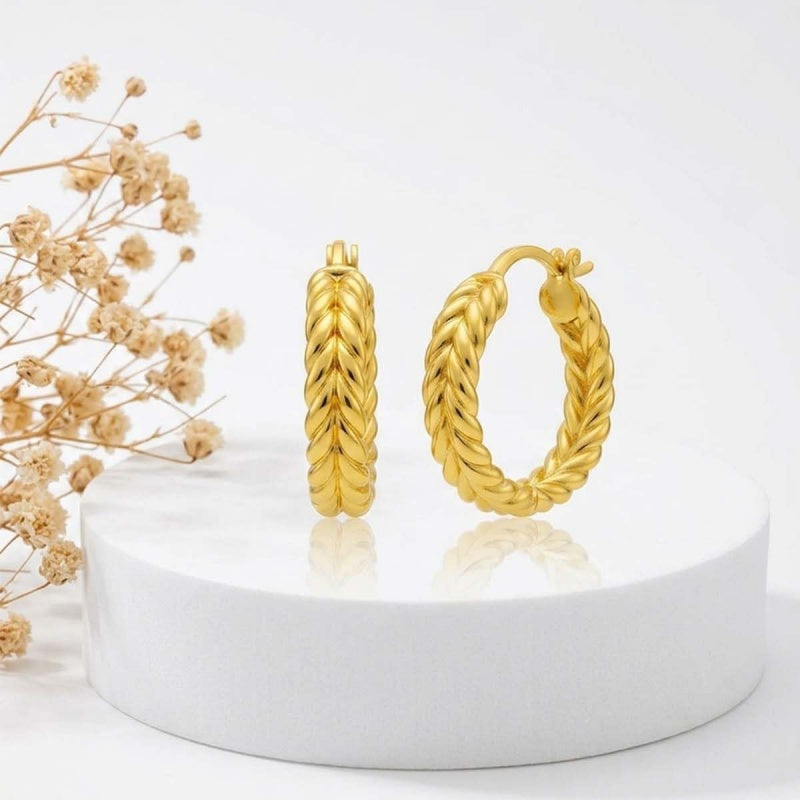 14K Gold Plated Hoop Earrings Jewelry Gift for Birthday Anniversary Mother's Day