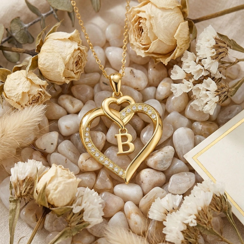 Heart Initial A-Z Pendant Necklace for 14K Gold Plated Women Initials Jewelry Gifts