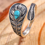 Sterling Silver Turquoise Vintage Adjustable Sunflower Dragonfly Butterfly Feather Tree of Life Spoon Ring