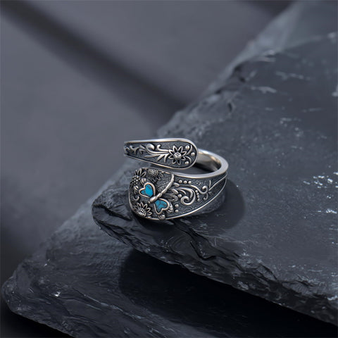 Sterling Silver Hummingbird Butterfly Dragonfly Bee Adjustable Spoon Rings