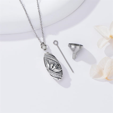 Sterling Silver Oval Paw Prints Dog FootPrints  Heart Rabbit Urn Necklace for Ashes Keepsake Jewelry for Women