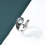 Sterling Silver Vintage Moonstone Turquoise Moss Agate Opal Tree of Life Spoon Rings