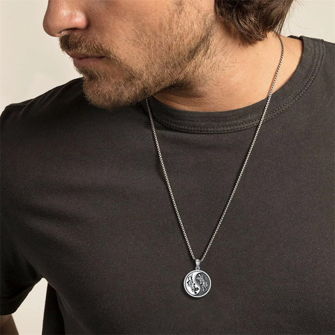 Sterling Silver Yin Yang Wolf Dragon Scorpion Tiger Wolf Phoenix Pendant Necklace