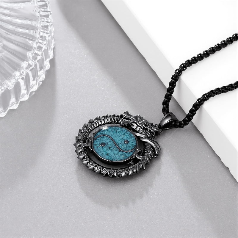 14K Gold Plated Turquoise Wolf Thor's Hammer Ankh Dragon Lion Compass Crucifix Pendant Necklace for Men