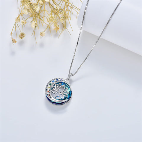 Sterling Silver Crystal Triple Moon Goddess Hamsa Hand Lotus Tree of Life Flower of Life Chakra Pendant Necklace