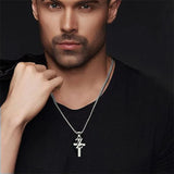 White Gold Plated Stainless Steel Cross Initial Necklaces Cross Pendant Necklaces for Men Women Gifts