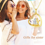 14K Real Gold Heart Necklace , Always My Sister Forever My Friend Sister Necklace Heart Pendant Necklace Birthday Christmas Sister Gift